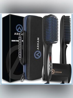 Arkam Beard Straightner for Men | Premium Heated Brush Kit w/Anti Scald Feature